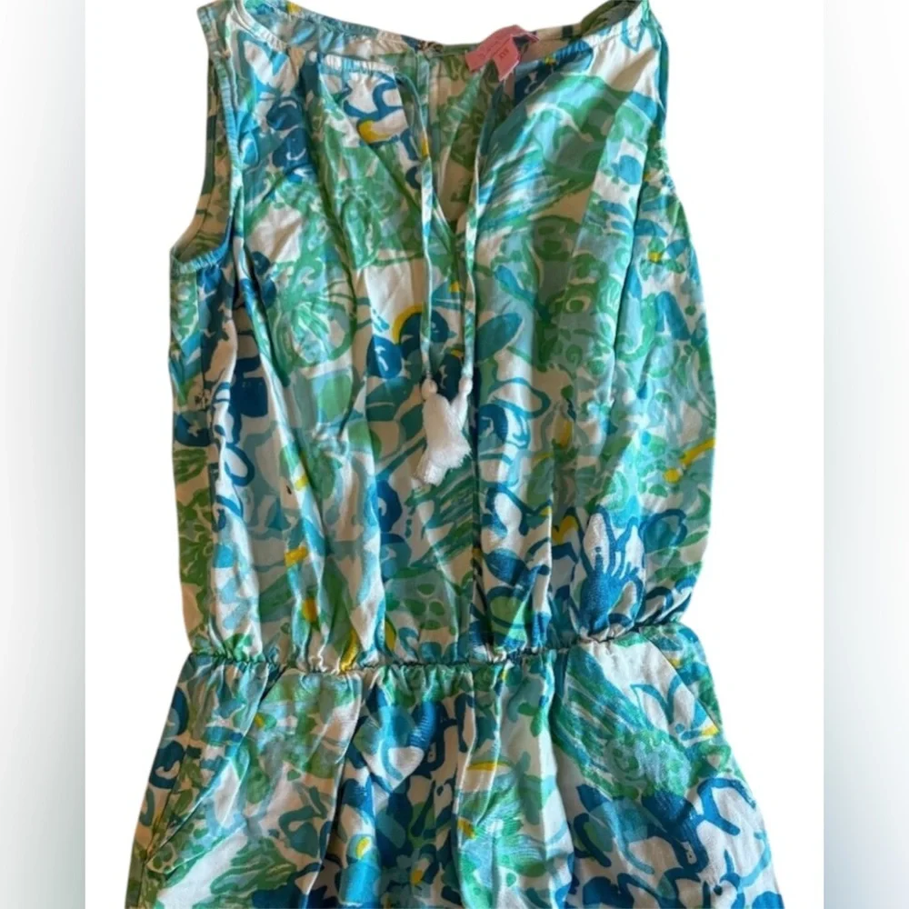 Lilly Pulitzer Shorts Romper Sleeveless Tassel Tie Romper Blue Green Print XS - Picture 3 of 7